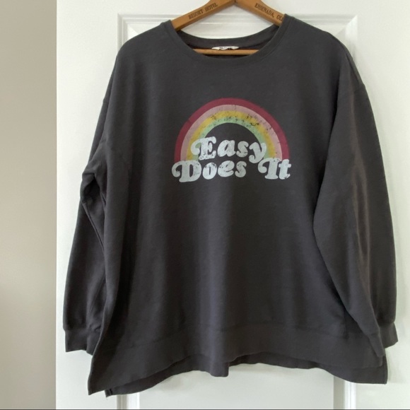 Wildfox Rainbow "Easy Does It" Oversized Grey Graphic Sweatshirt w MEASUREMENTS! - Picture 2 of 14